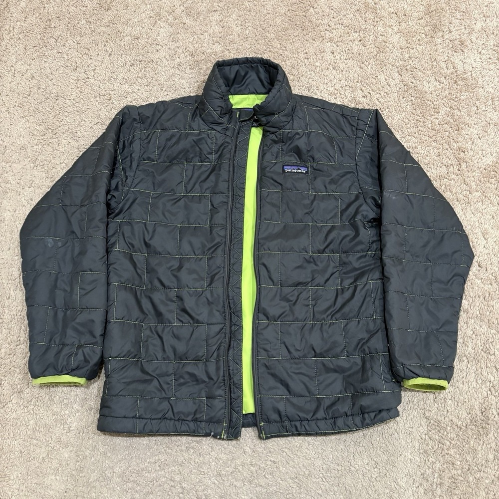 Patagonia Kids Nano Puff Jacket Youth Medium 10 Gray Green Puffer NO ZIPPER